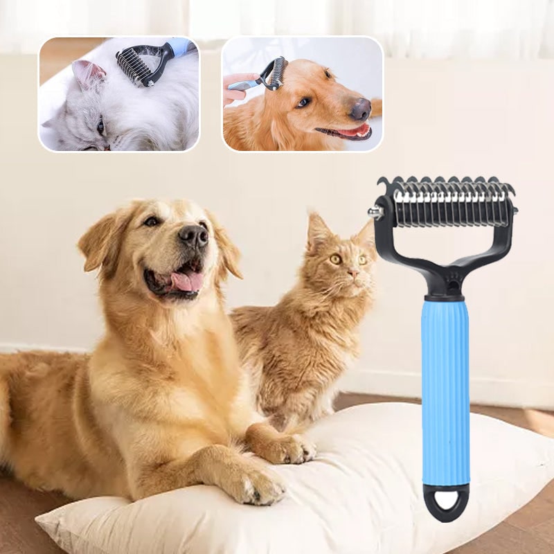 Dog Undercoat Brush with Double-Sided Rake and Curved Steel Teeth for Dematting - Image 2