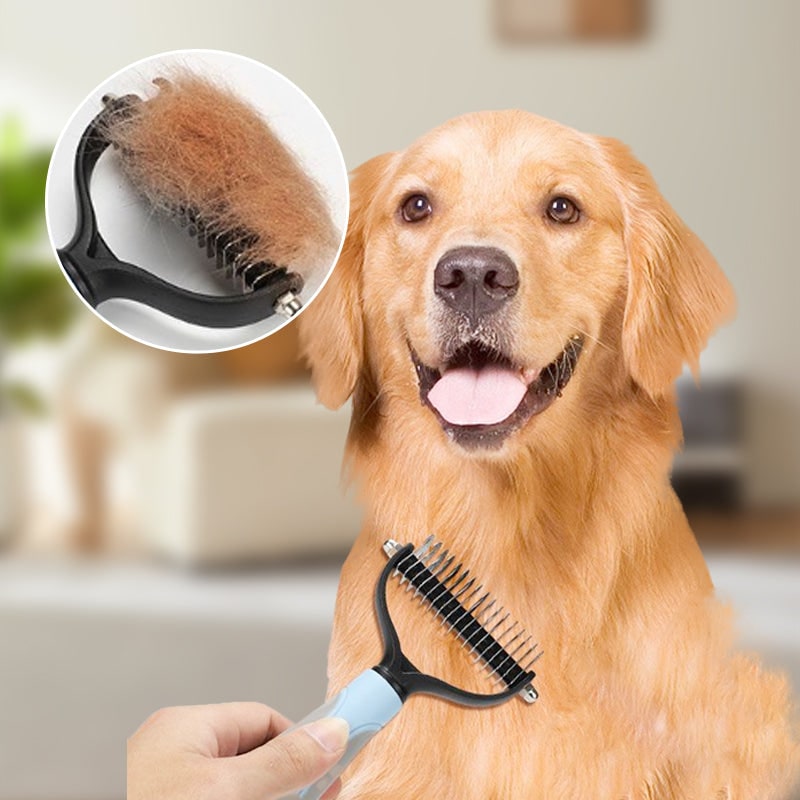 Dog Undercoat Brush with Double-Sided Rake and Curved Steel Teeth for Dematting - Image 4