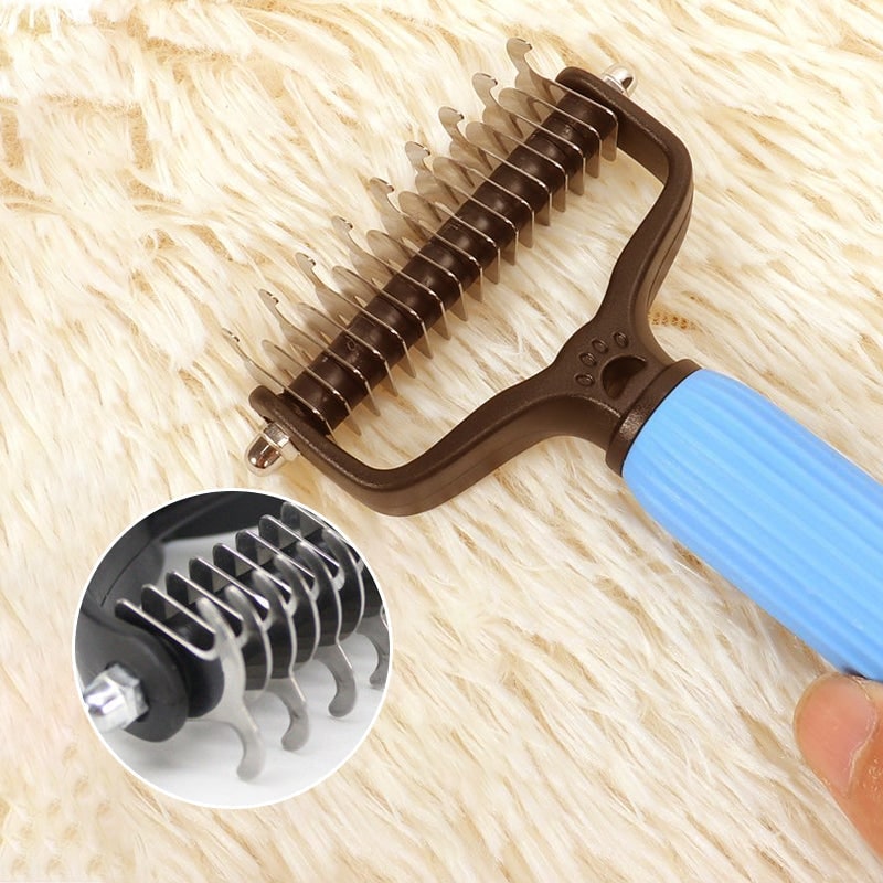 Dog Undercoat Brush with Double-Sided Rake and Curved Steel Teeth for Dematting - Image 5