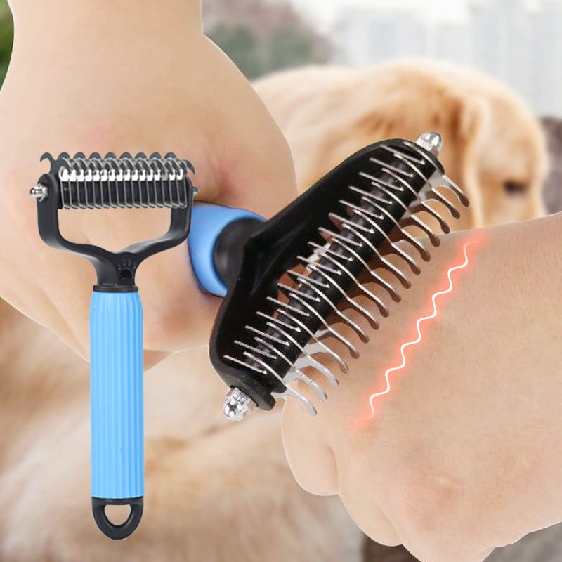 Dog Undercoat Brush with Double-Sided Rake and Curved Steel Teeth for Dematting - Image 7