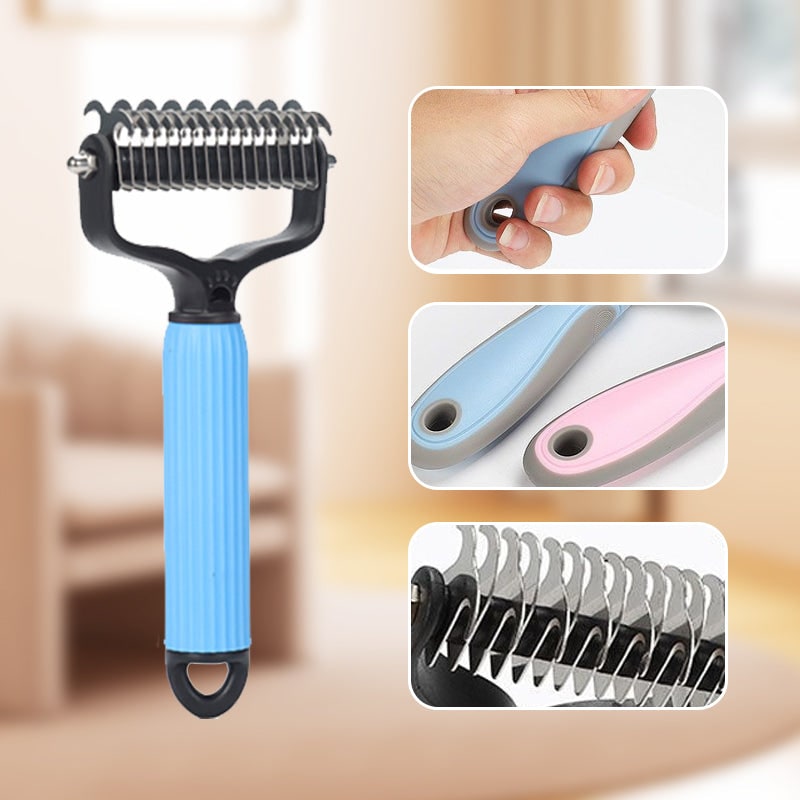 Dog Undercoat Brush with Double-Sided Rake and Curved Steel Teeth for Dematting - Image 9
