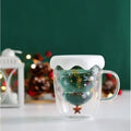 Double Wall Glass Mug with Christmas Tree Design Clear and Silicone Lid 300ml - Image 2