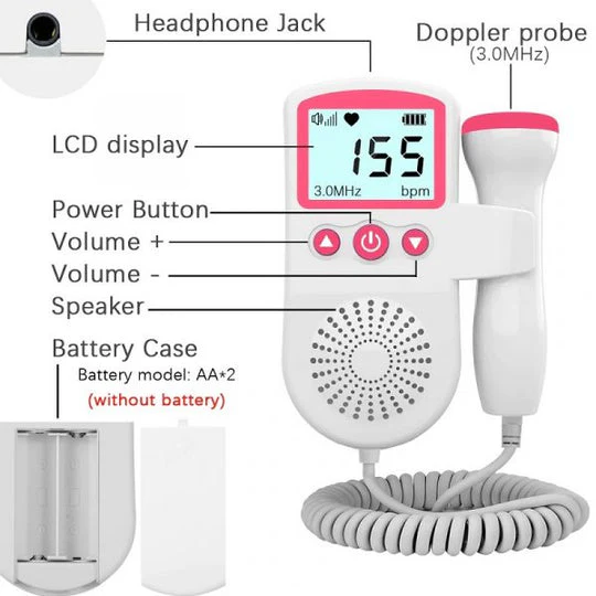 Moniteur de fréquence cardiaque fœtale avec technologie de détection sonore - avec écran LCD