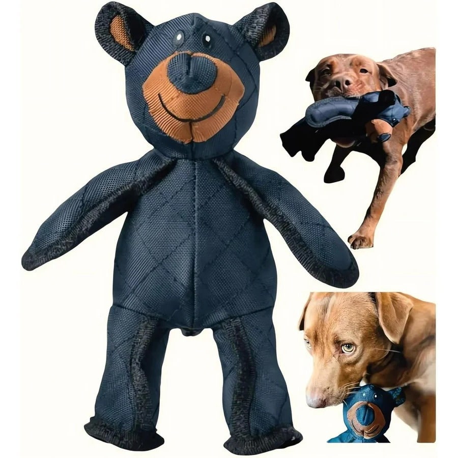 Durable Bear-Shaped Fabric Dog Chew Toy Heavy Chewers Reinforced Stitching - Image 1