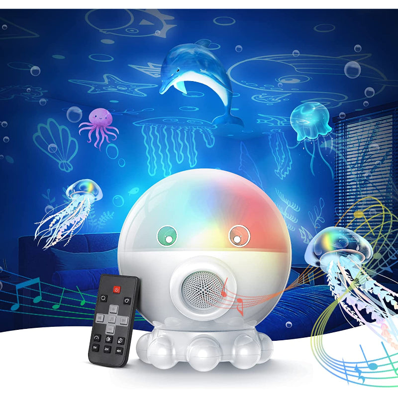 Projecteur veilleuse LED avec effets océan et étoiles – Projecteur relaxant pour la chambre avec fonction musicale pour enfants et adultes