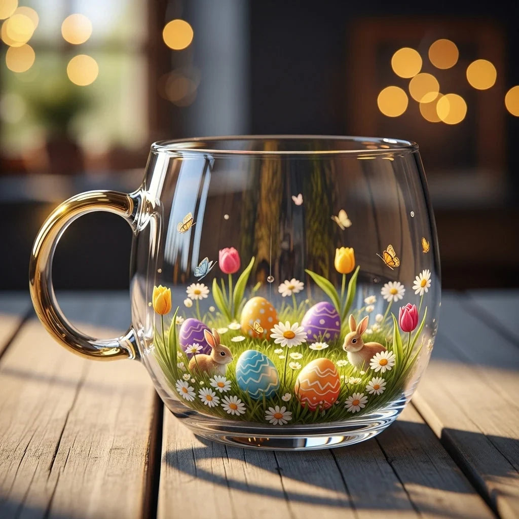 Glass Mug with Festive Holiday Illustrations and Clear Rounded Design - Image 8