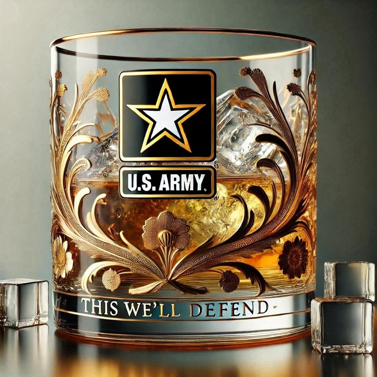 Glencairn Bourbon Whiskey Glass Set with Gold Military Emblem and Filigree Glassware - Image 2