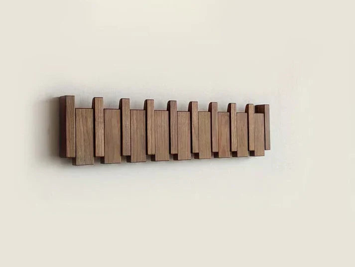 Porte-manteau mural en bois style piano – Patère décorative avec crochets en bois massif | Rangement fonctionnel et décoration artistique pour la maison