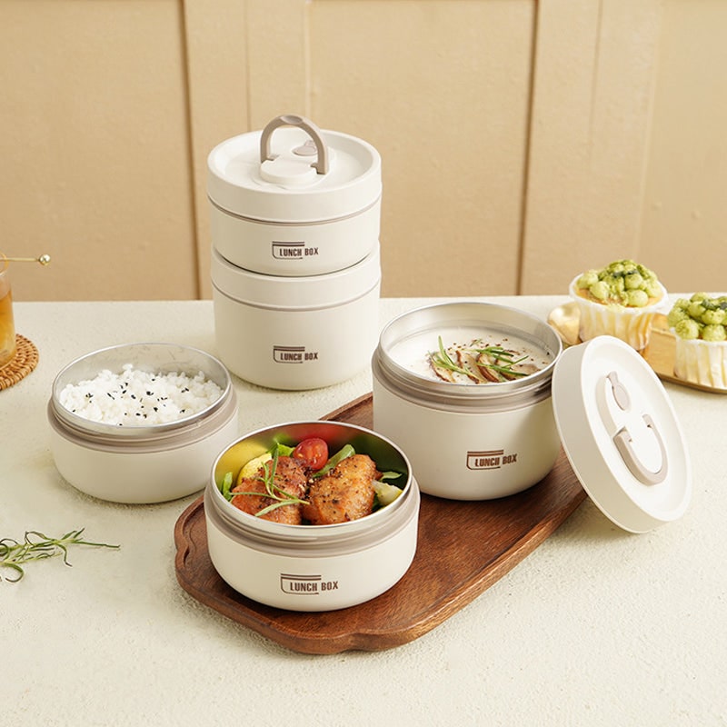 Insulated Bento Box Lunch Set Leak Proof Stainless Steel Stackable Thermal Sealed For Work - Image 1