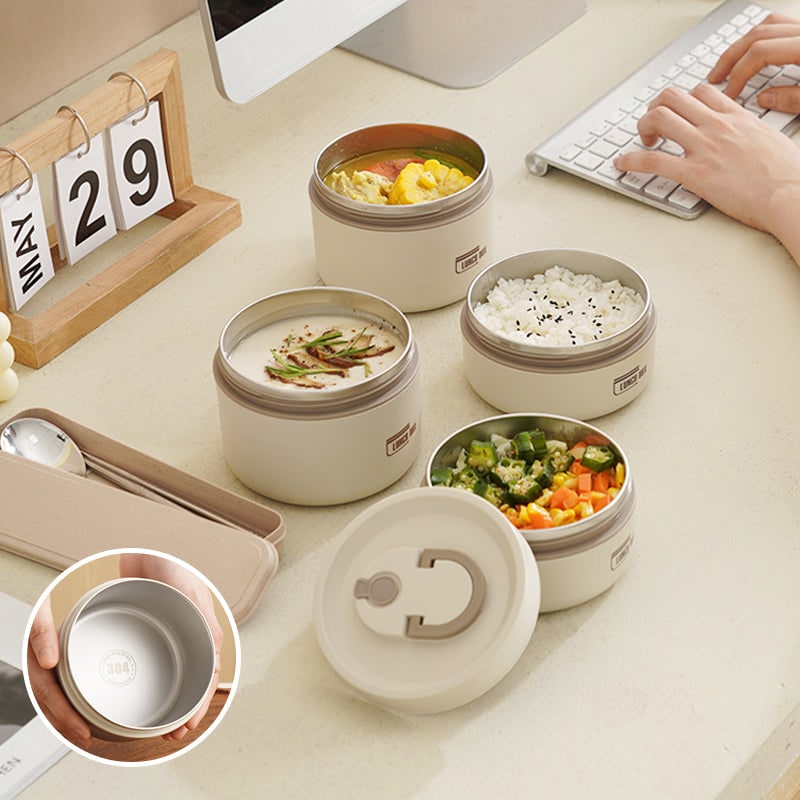 Insulated Bento Box Lunch Set Leak Proof Stainless Steel Stackable Thermal Sealed For Work - Image 8