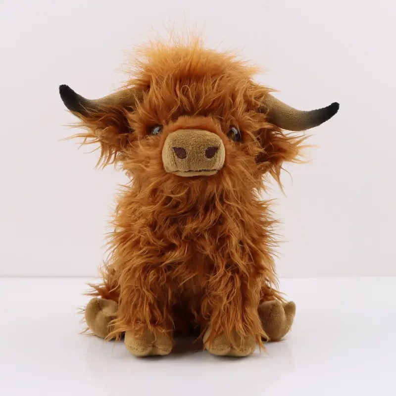 Kids' Highland Cow Stuffed Animal Plush Toy with Shaggy Fur and Embroidered Details - Image 2