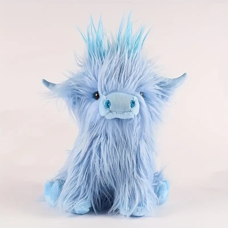 Kids' Highland Cow Stuffed Animal Plush Toy with Shaggy Fur and Embroidered Details - Image 3