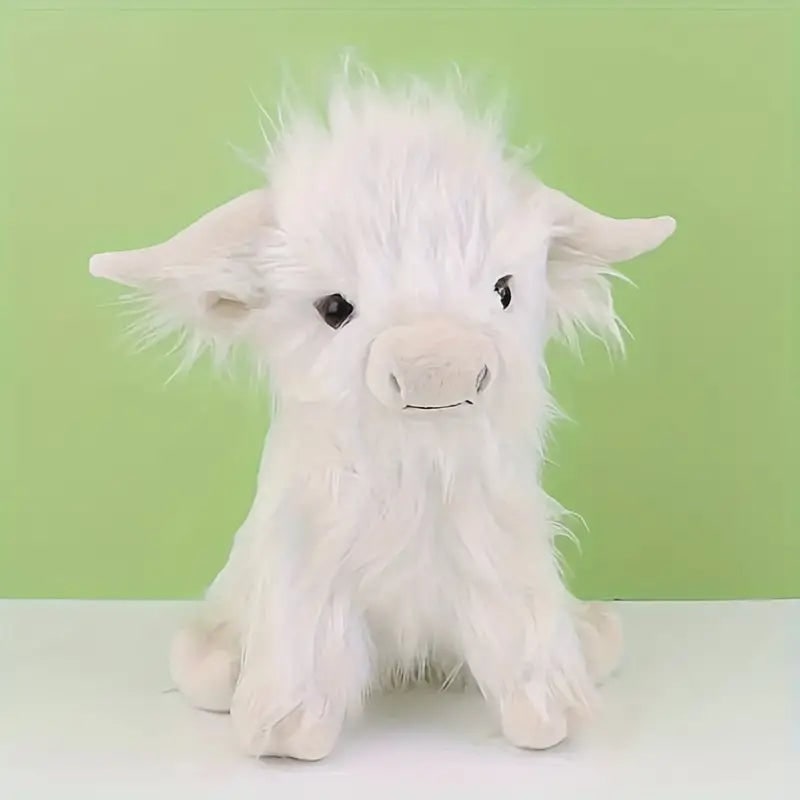 Kids' Highland Cow Stuffed Animal Plush Toy with Shaggy Fur and Embroidered Details - Image 5