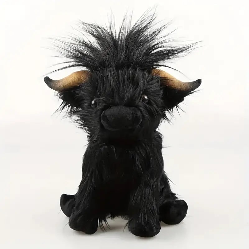 Kids' Highland Cow Stuffed Animal Plush Toy with Shaggy Fur and Embroidered Details - Image 7