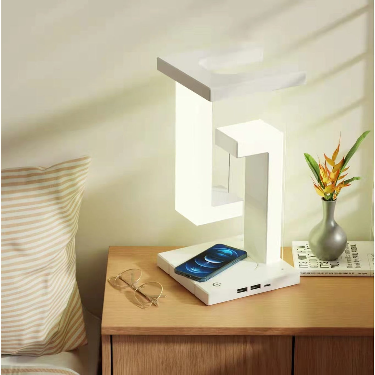 Kids' LED Table Lamp with USB Ports and Geometric Tensegrity Design for Desk and Bedside - Image 1
