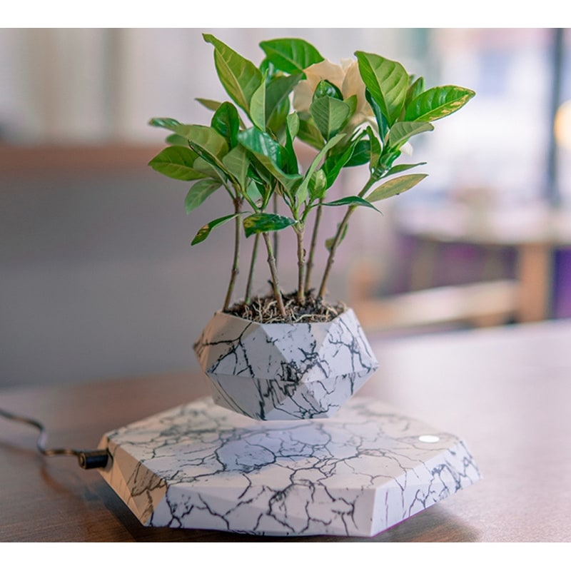 Kids' Levitating Plant Pot with Floating Magnetic Base and Marble Pattern Rotating Planter - Image 2