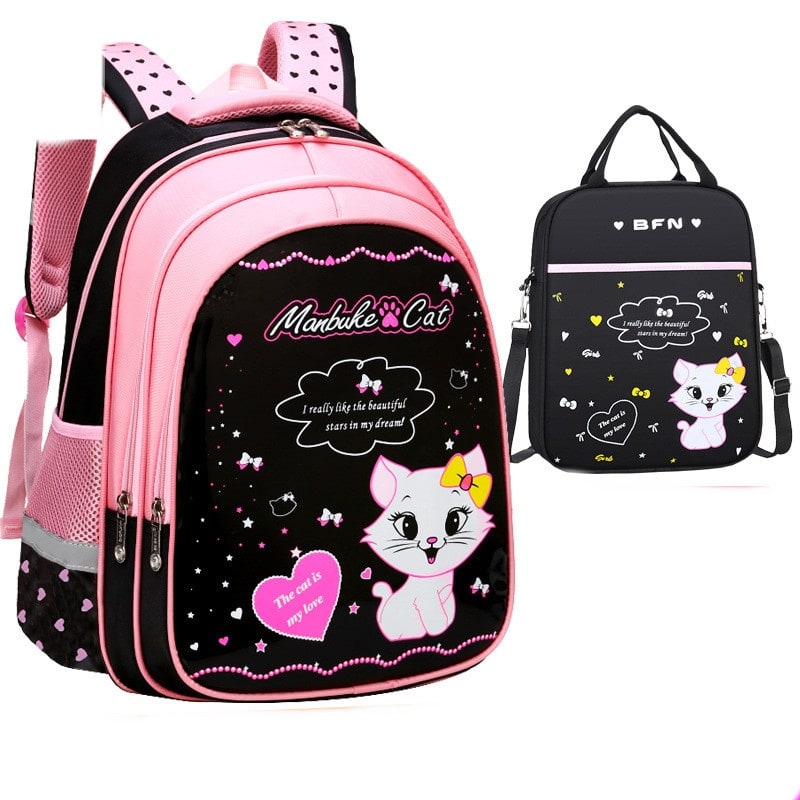 Kids' Lunch Box Backpack Set with Matching Pencil Case Cartoon Cat Print Waterproof and Bag Combo - Image 5