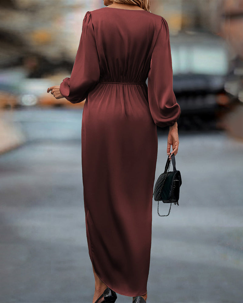 Nerise Calen. – A-Linien-Midikleid für Damen mit V-Ausschnitt und Lampionärmeln