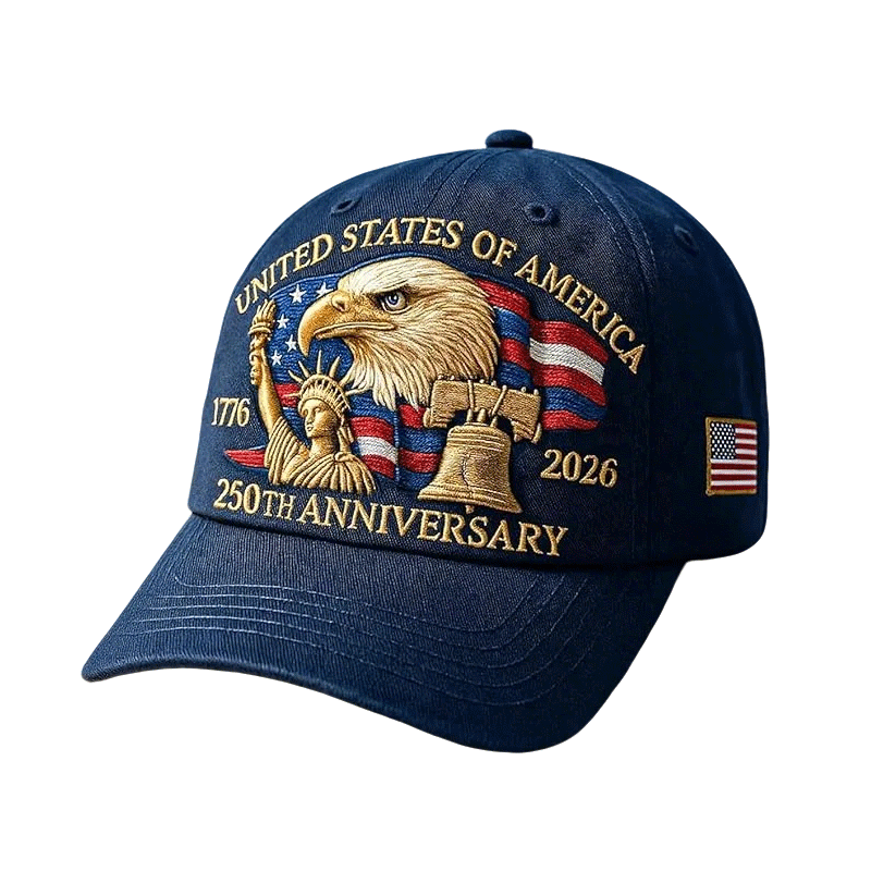 Patriotic Baseball Cap with Embroidered American Flag and Eagle - Image 1