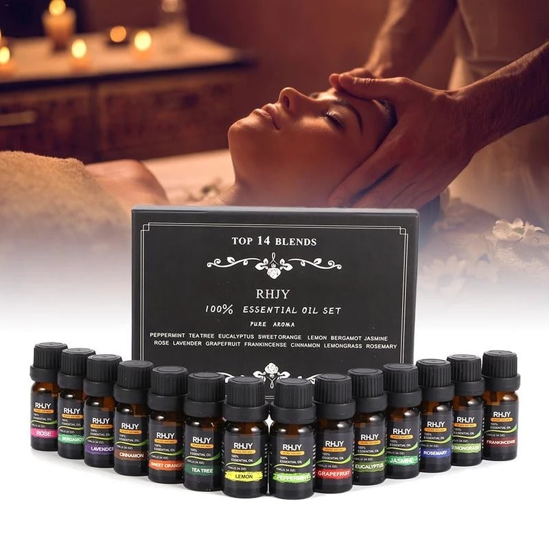 Lavender Essential Oil Set with Frankincense and Pure Aroma 14 Amber Glass Bottles 10ml - Image 3