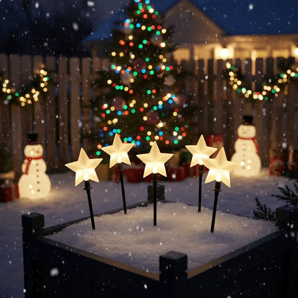 LED Christmas Lights Outdoor Star Pathway with Warm White Glow Set of 5 pieces - Image 1