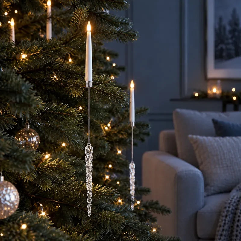 LED Christmas Tree Candles with Flickering Flame and Hanging Crystal Ornaments - Image 12