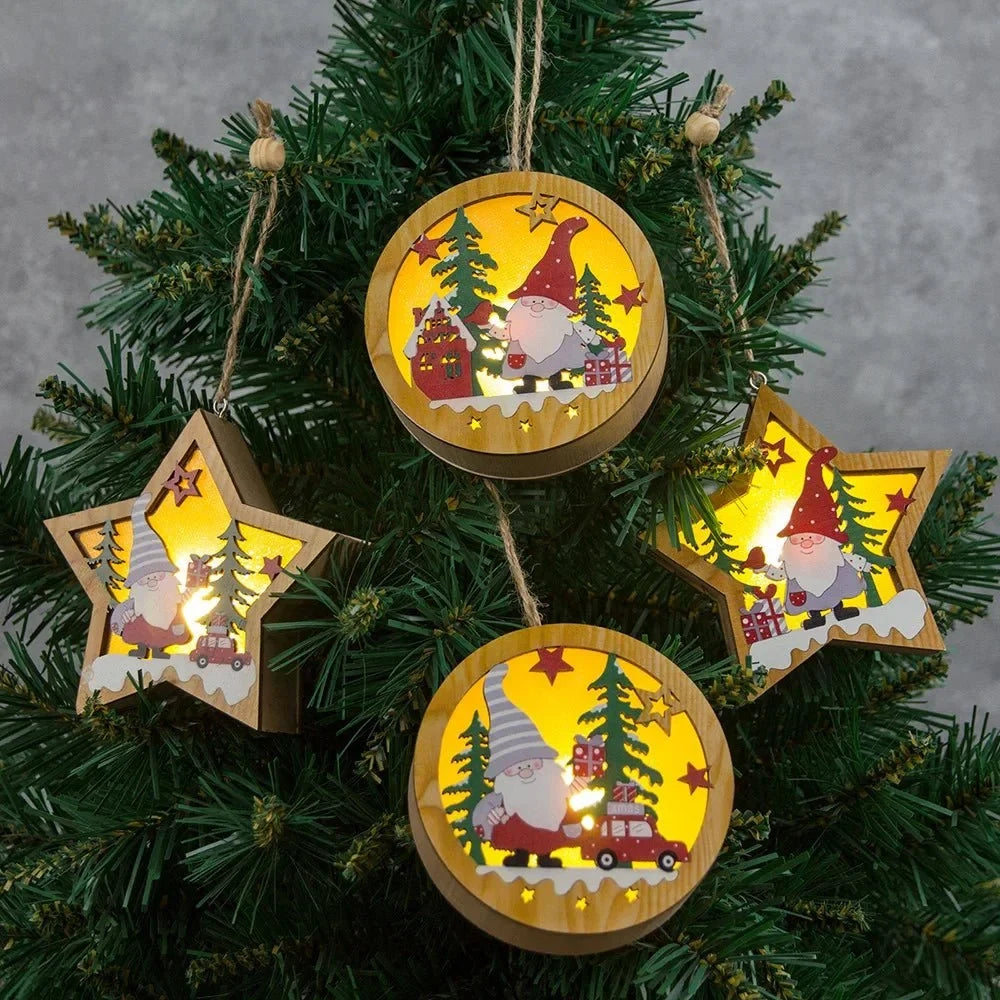 LED Light Up Christmas Ornaments with Warm Glow Wooden Holiday Decorations - Image 2