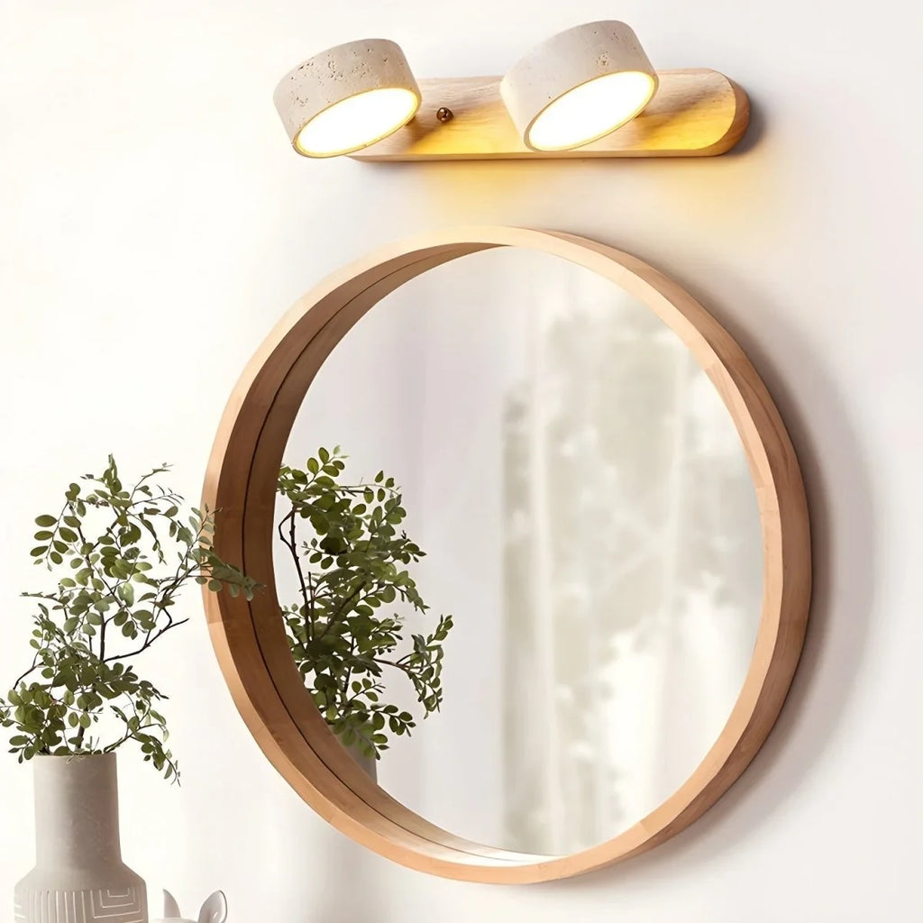 LED Wall Sconce with Travertine Stone and Wood Modern Adjustable Tilting Heads - Image 4