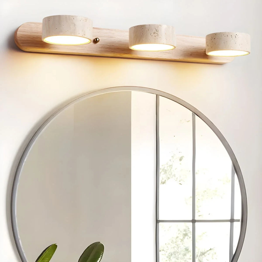 LED Wall Sconce with Travertine Stone and Wood Modern Adjustable Tilting Heads - Image 5