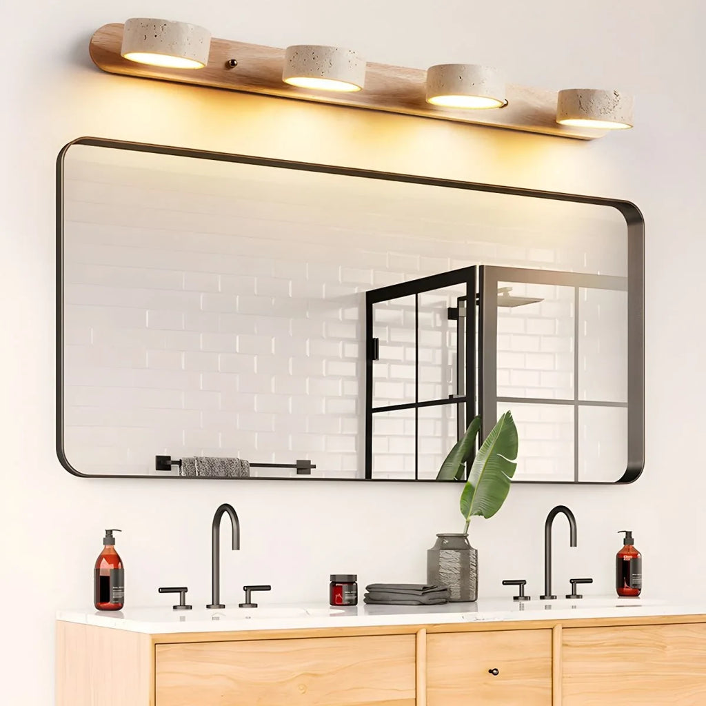 LED Wall Sconce with Travertine Stone and Wood Modern Adjustable Tilting Heads - Image 6