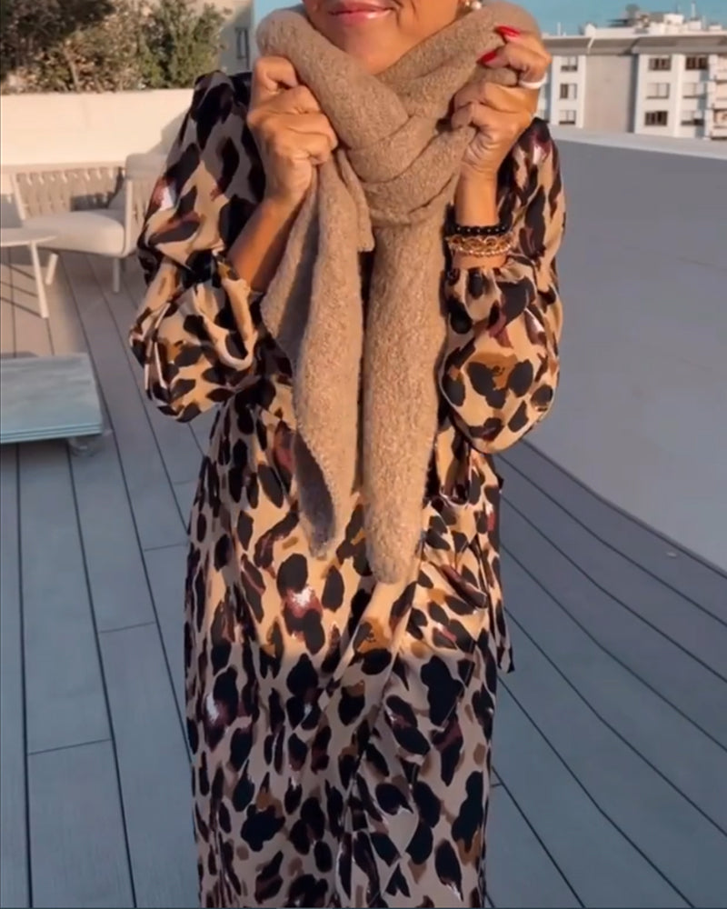 Leopard Print V-Neck Dress – Elegant, Comfortable & Perfect for Any Occasion