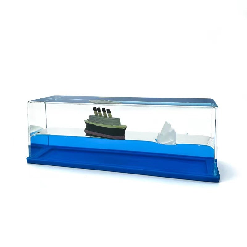 Liquid Wave Paperweight with Floating Ship and LED Light Base - Image 12