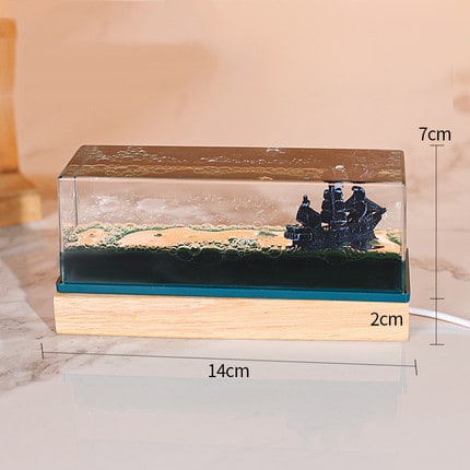 Liquid Wave Paperweight with Floating Ship and LED Light Base - Image 8