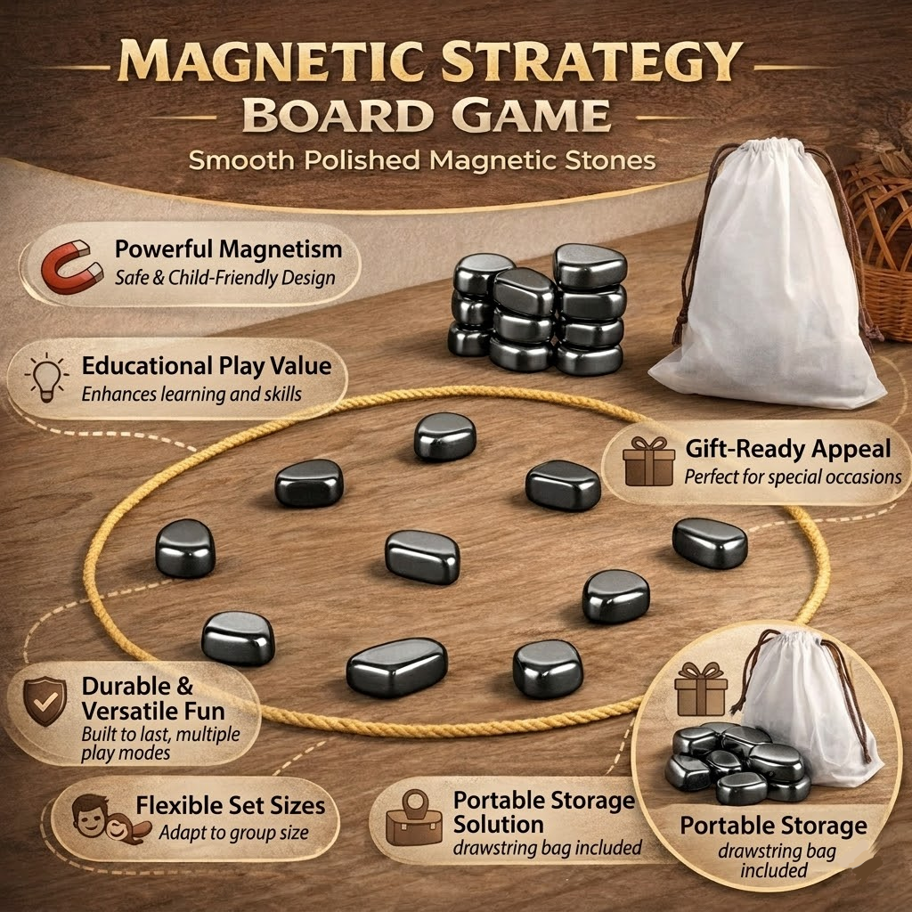 Magnetic Chess Game with Polished Stone Pieces and Portable Travel Drawstring Bag - Image 3