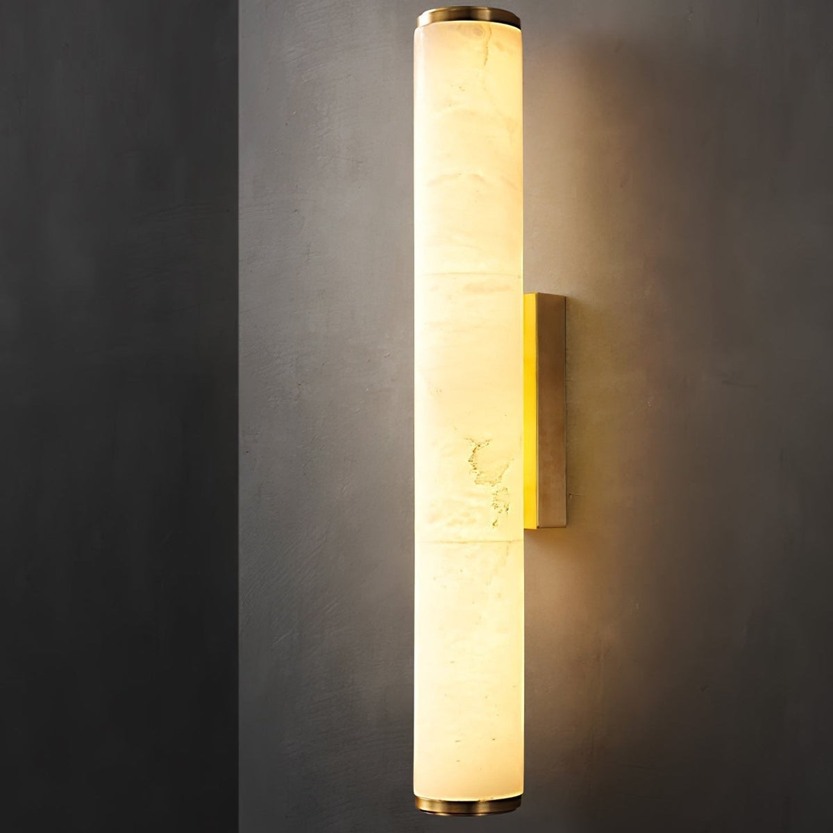 Marble Shade Wall Sconce Warm White Vertical LED Minimalist Cylindrical Gold - Image 3