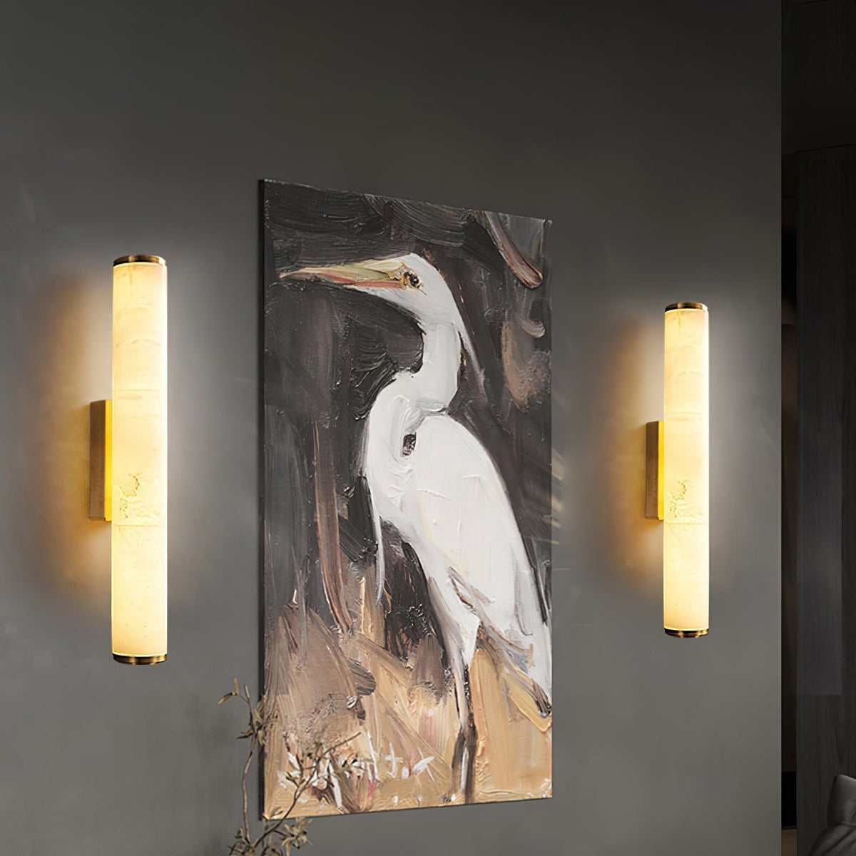 Marble Shade Wall Sconce Warm White Vertical LED Minimalist Cylindrical Gold - Image 4