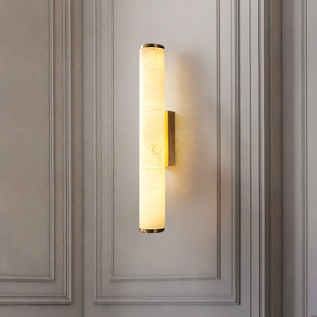 Marble Shade Wall Sconce Warm White Vertical LED Minimalist Cylindrical Gold - Image 5