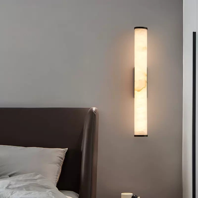 Marble Shade Wall Sconce Warm White Vertical LED Minimalist Cylindrical Gold - Image 7