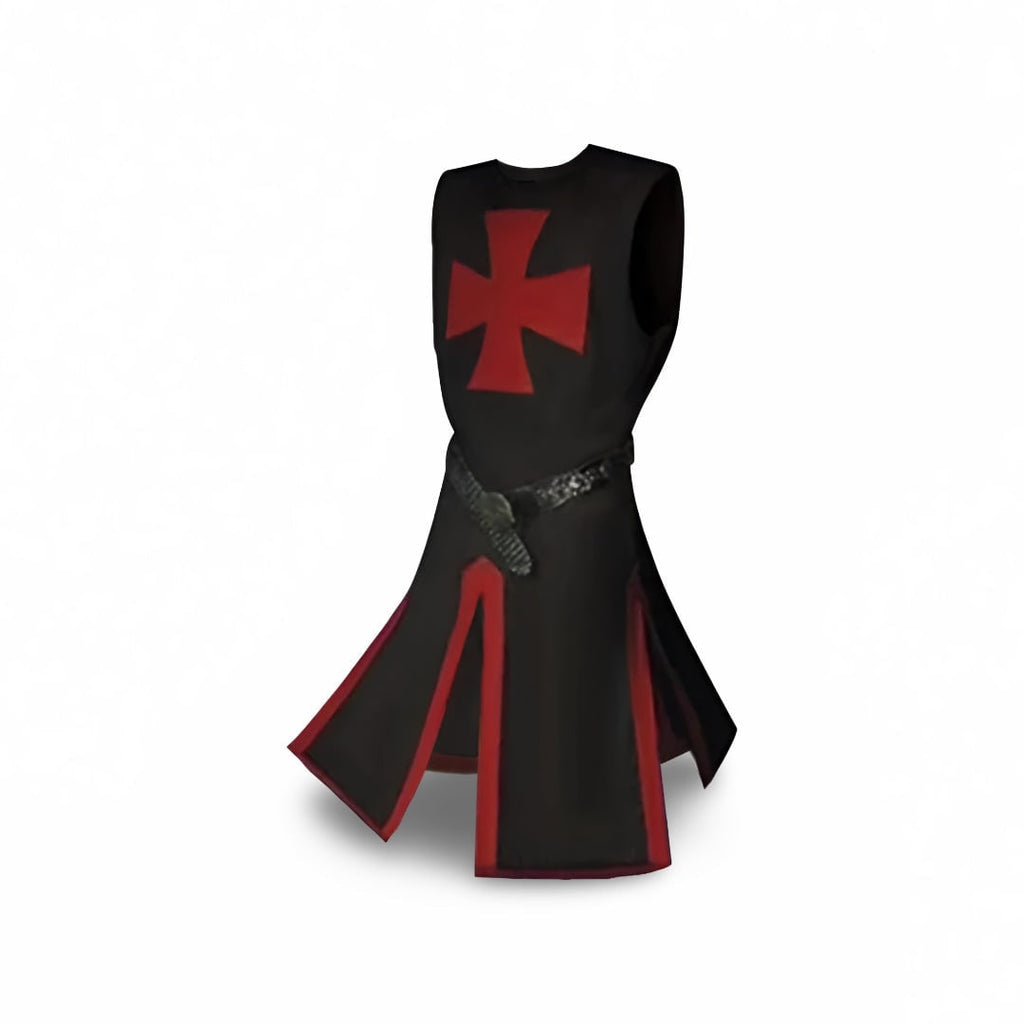 Medieval Knight Costume Tunic with Hooded Cloak and Templar Cross - Image 2