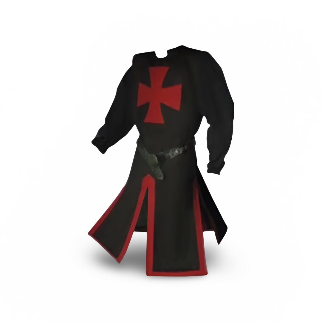 Medieval Knight Costume Tunic with Hooded Cloak and Templar Cross - Image 3