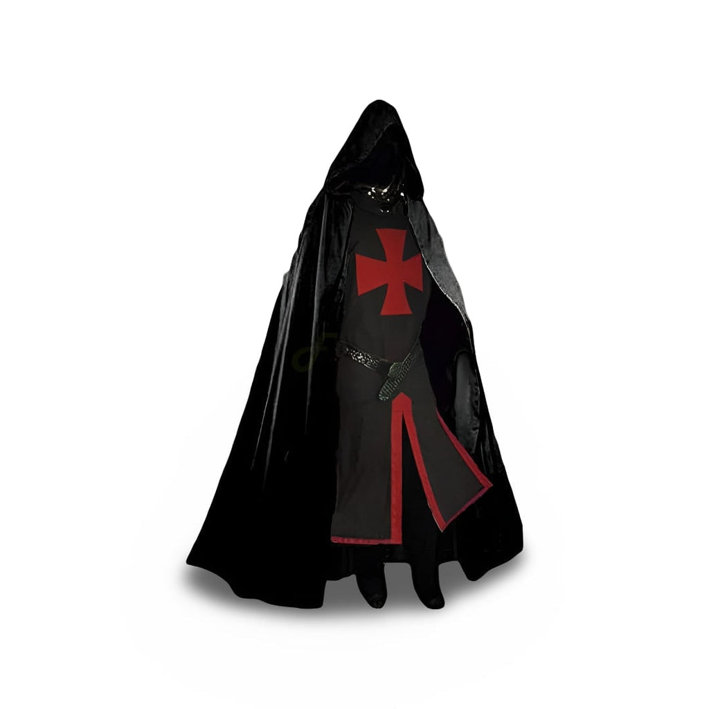 Medieval Knight Costume Tunic with Hooded Cloak and Templar Cross - Image 4
