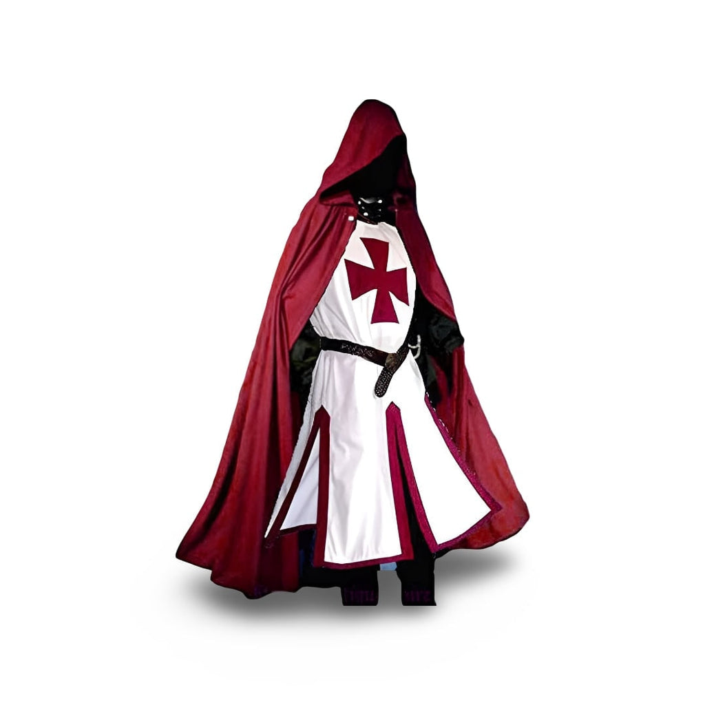 Medieval Knight Costume Tunic with Hooded Cloak and Templar Cross - Image 7