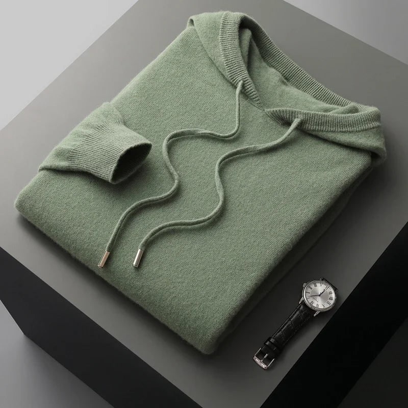 Men's Cashmere Hoodie with Drawstring Hood and Ribbed Cuffs - Image 8