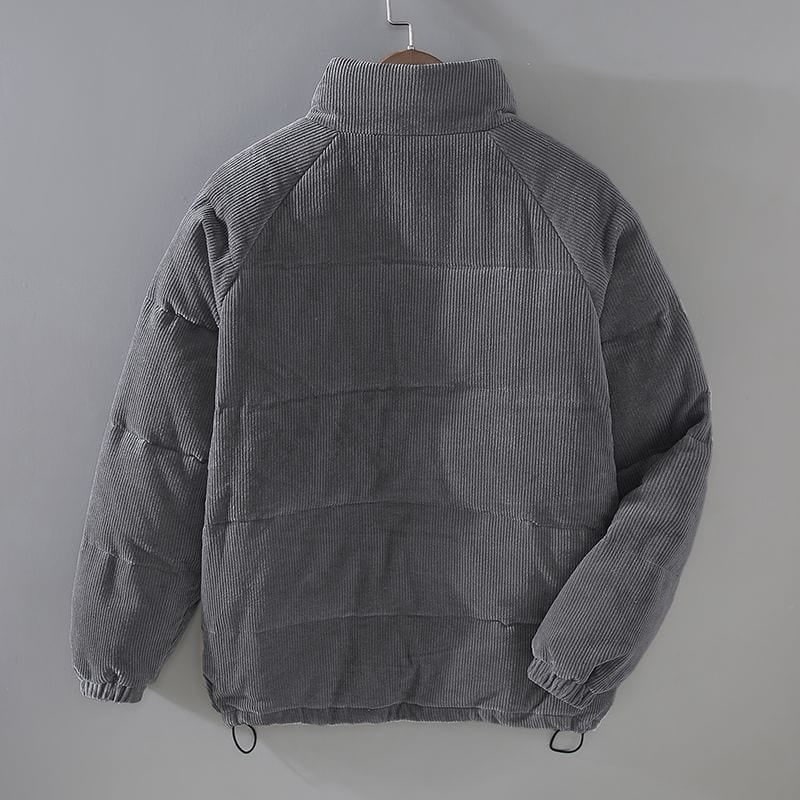 Men's Corduroy Puffer Jacket with Quilted Baffles and Long Sleeves - Image 6
