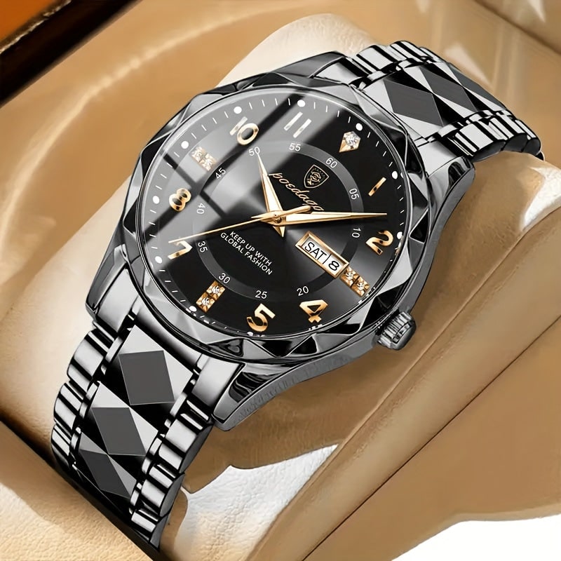 Mens Dress Watch Analog Fashion Sunburst Dial Date Window Faceted Bracelet - Image 11