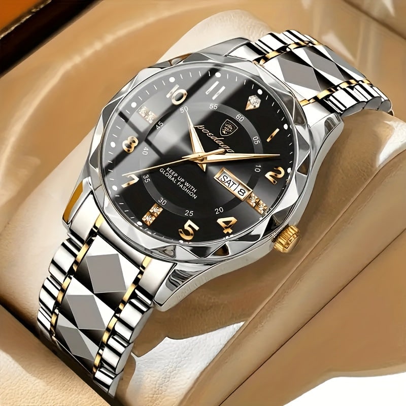 Mens Dress Watch Analog Fashion Sunburst Dial Date Window Faceted Bracelet - Image 7