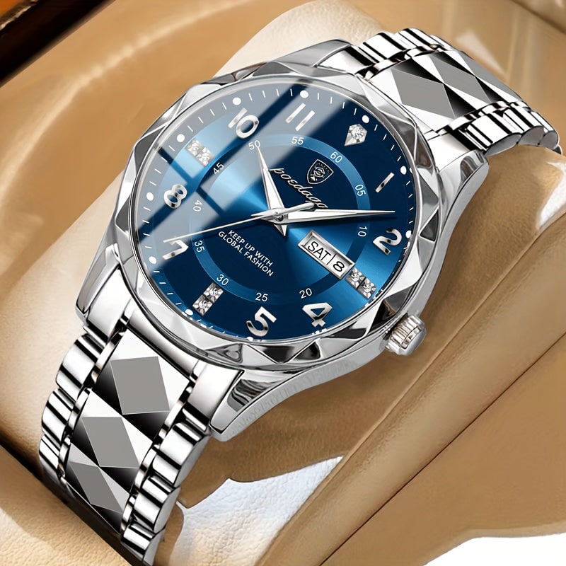 Mens Dress Watch Analog Fashion Sunburst Dial Date Window Faceted Bracelet - Image 8