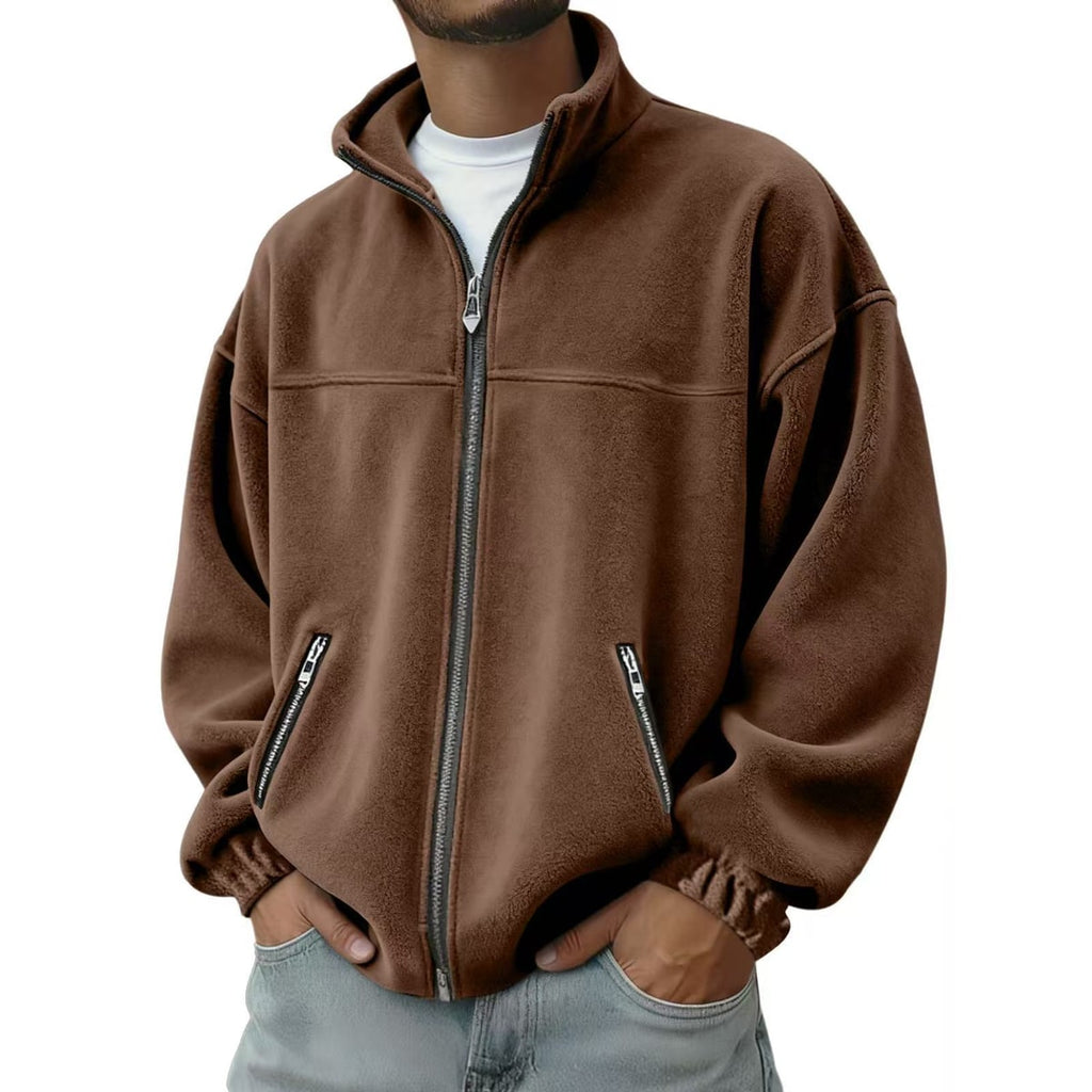 Men's Fleece Jacket Zip Up Coat with Stand Collar and Full Closure - Image 10