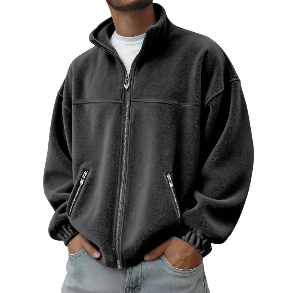 Men's Fleece Jacket Zip Up Coat with Stand Collar and Full Closure - Image 9