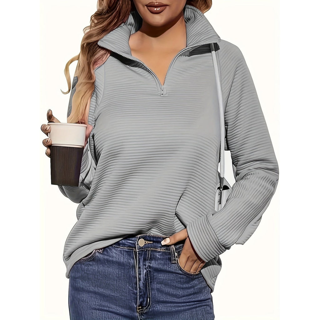 Men's Half Zip Sweatshirt with Textured Cotton Funnel Neck and Long Sleeves - Image 11